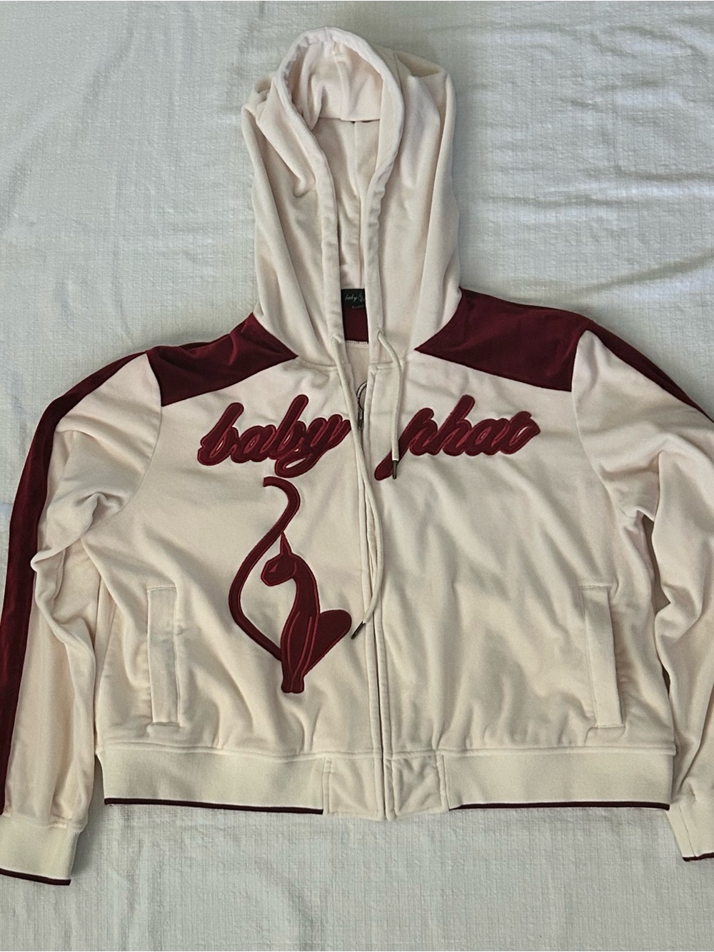 Baby Phat Heritage Velour Tracksuit Set Cream Burgundy Maroon Hoodie Pants 1X - Picture 3 of 14